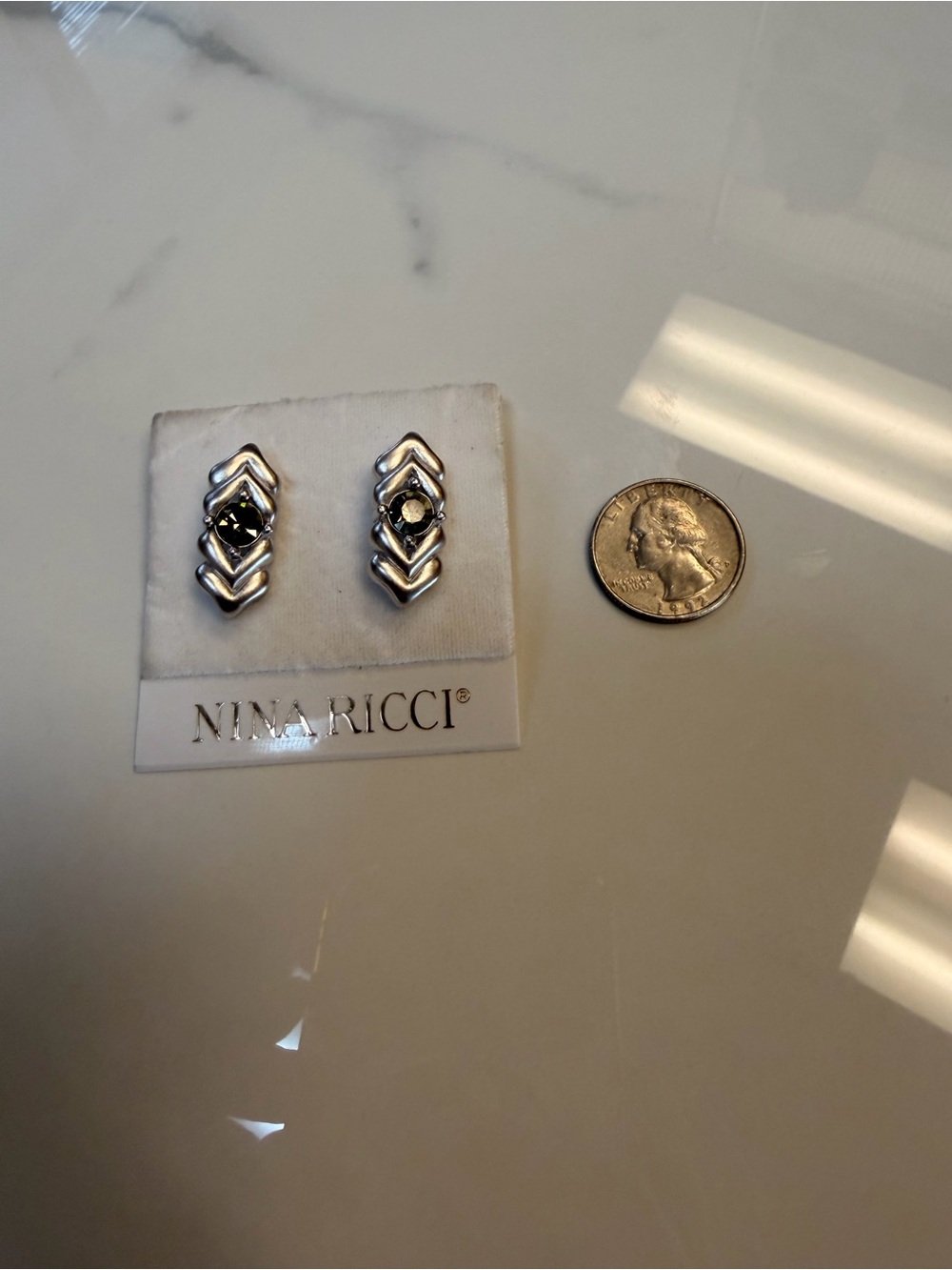 Nina Ricci Silver Chevron Smoky Crystal Stud Earrings - Picture 3 of 4